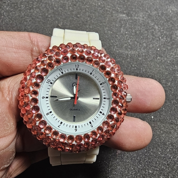 Charming Charlie Ladies Quartz Watch Pink Rhinestone Bezel White Band Working sh - Picture 1 of 9